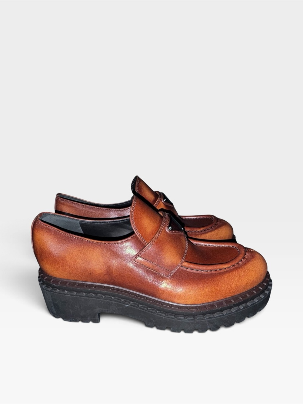 NEW! Prada Double Chocolate Leather Loafers US 8 - Picture 3 of 8